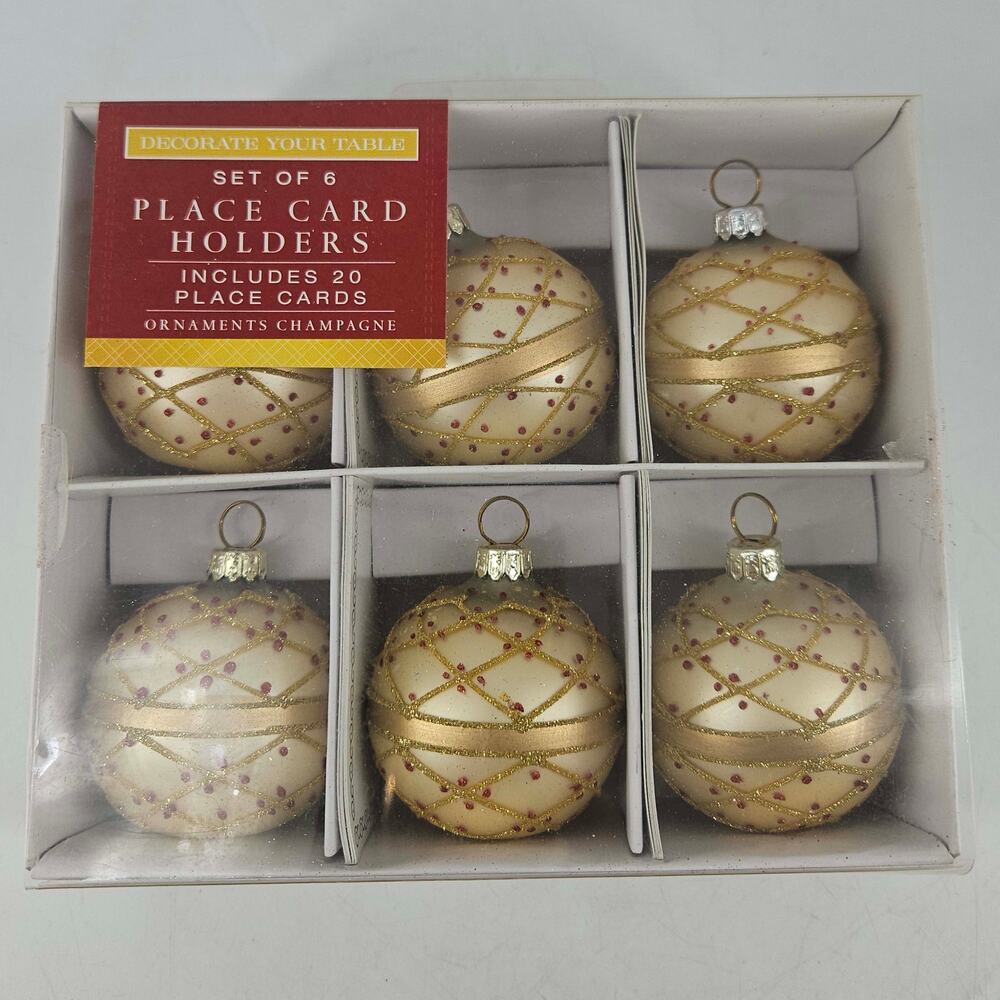 Set of 6 Champagne gold jeweled Christmas ornament Place card Holders